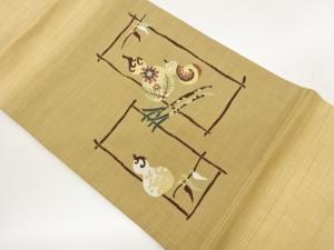 短冊に瓢箪・葱・唐辛子模様織出し名古屋帯